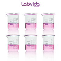 Labvida 6pcs of Glass Beakers Shot Glass, Vol.50ml, 3.3 Borosilicate Griffin Low Form with Printed Graduation, LVA002