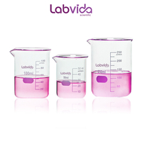 Labvida 3 Size Low Form Glass Beaker Set, 50ml 100ml 250ml, 3.3 Borosilicate with Printed Graduation, LVA017