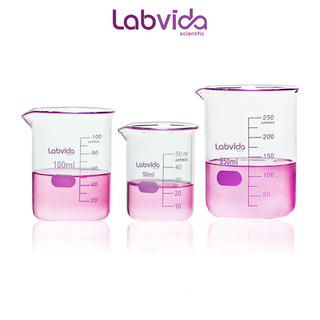 Labvida 3 Size Low Form Glass Beaker Set, 50ml 100ml 250ml, 3.3 Borosilicate with Printed Graduation, LVA017