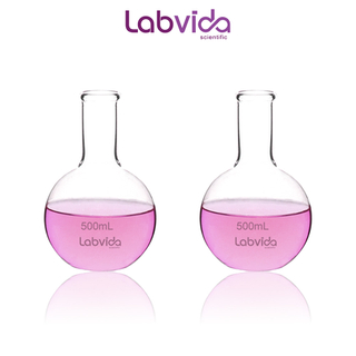 Labvida 2pcs of Glass Boiling Flasks of Flat Bottom, Vol.500ml, Borosilicate 3.3 Glass, LVD002