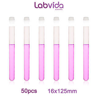 Labvida 50pcs of Plastic Test Tubes with Flex Caps, Dia.16x125mm, PP Material and Nature Color, Flex Cap Dia.16mm PE Material, LVI001