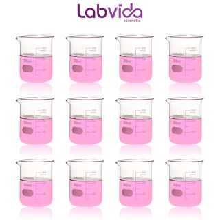 Labvida 12pcs of Griffin Low Form Glass Beakers, Vol.300ml, 3.3 Borosilicate with Printed Graduation, LVA011