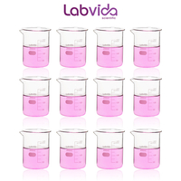 Labvida 12pcs of Griffin Low Form Glass Beakers, Vol.200ml, 3.3 Borosilicate with Printed Graduation, LVA008