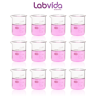 Labvida 12pcs of Griffin Low Form Glass Beakers, Vol.200ml, 3.3 Borosilicate with Printed Graduation, LVA008