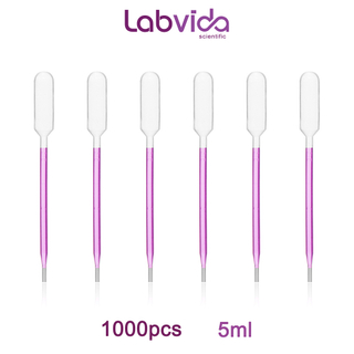 Labvida 1000pcs of Transfer Pipette, Vol.5ml, Essential Oils Pipettes, 1ml Graduated, LDPE Material, 1000pcs/bag, LVG002