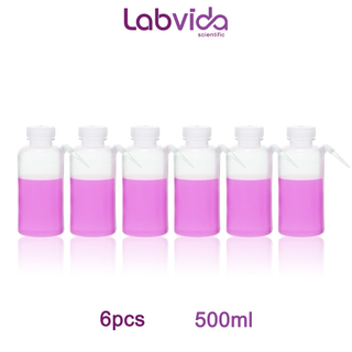 Labvida 6pcs of Wide Mouth Unitary Wash Bottles, Vol.500ml 17oz, LDPE Bottle with PP Draw Tube, LVM008