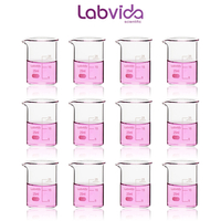 Labvida 12pcs of Glass Beakers Shot Glass, Vol.25ml, 3.3 Borosilicate Griffin Low Form with Printed Graduation, LVA001