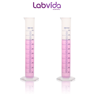 Labvida 2pcs of Plastic Measuring Cylinders, Vol.500ml, PP Material with Blue Printed Graduation, LVF001